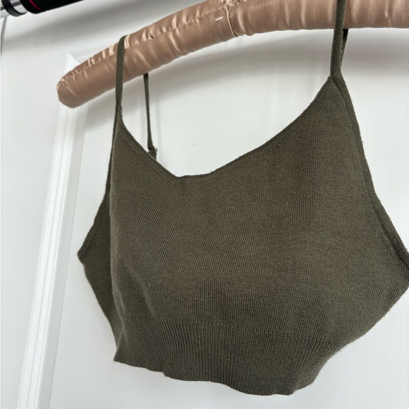 BNWOT. Ribbed-knit cropped cami in dark khaki green. - Picture 10 of 10